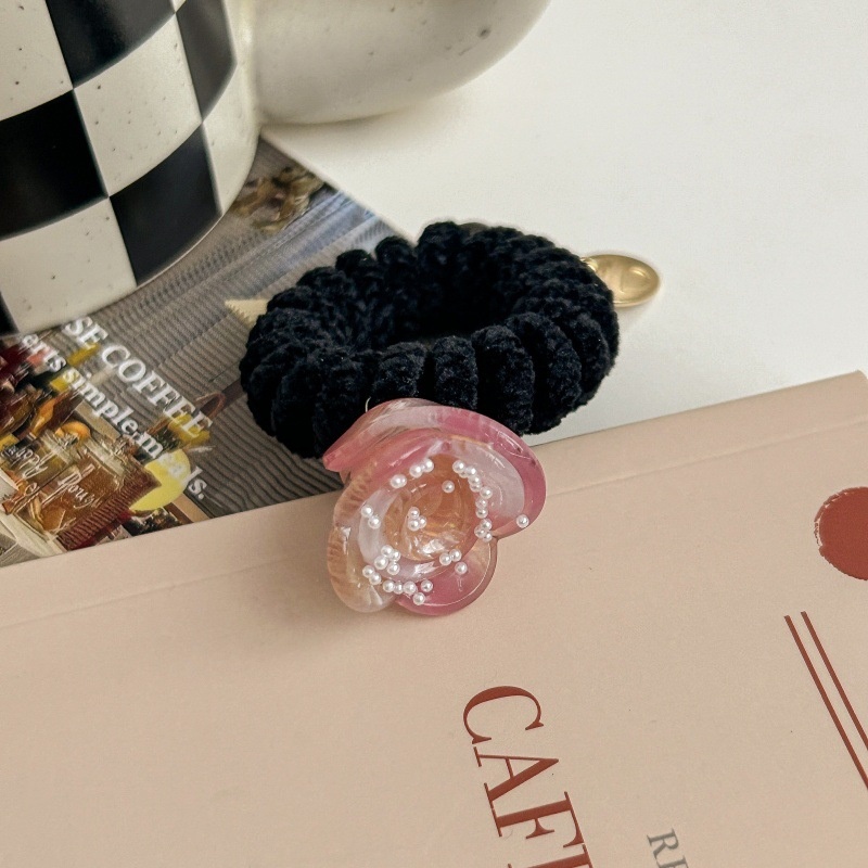 Women's Elastic Acetate Pearl High Ponytail Hair Band Rose