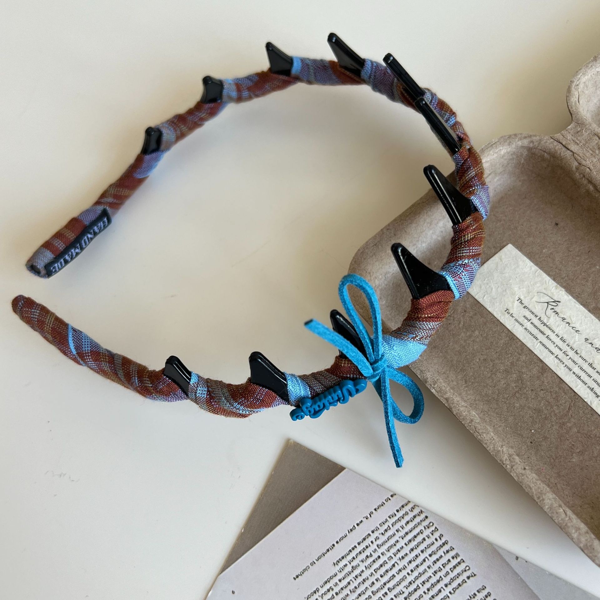 Women Girls Cloth Scarf Ponytail Hair Tie Blue Red Plaid Lattice