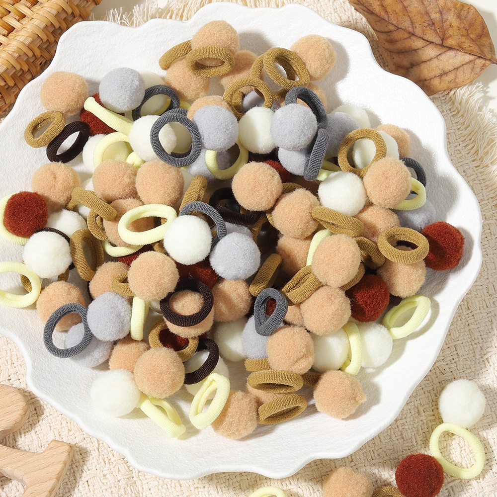 Girls' New Year Hairball Rubber Band Hair Ties Red Multicolor Wool Yarn