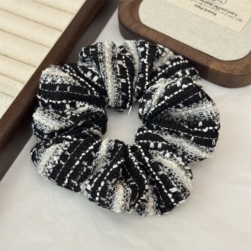 Women's Stylish Black & White Checkered Plaid Cloth Scrunchie Hair Tie