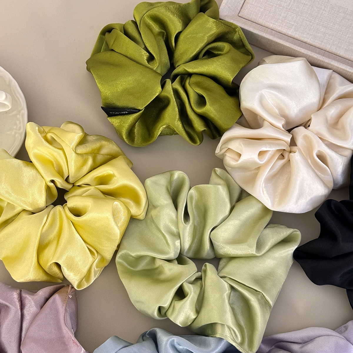 Women Girls Elegant Large Satin Scrunchies Elastic Hair Ties Solid Color