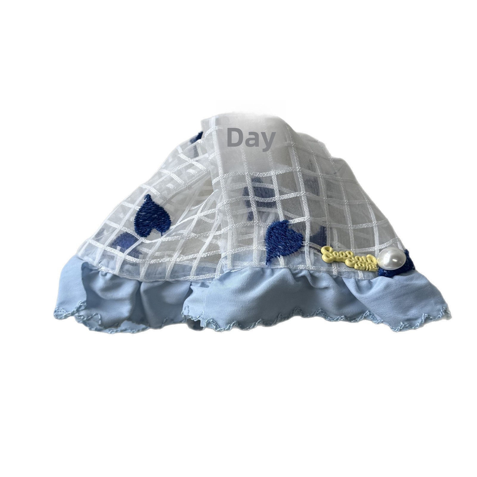 Women's Oversized Blue Bow Pearl Hair Tie Heart Pattern Cloth Hairband