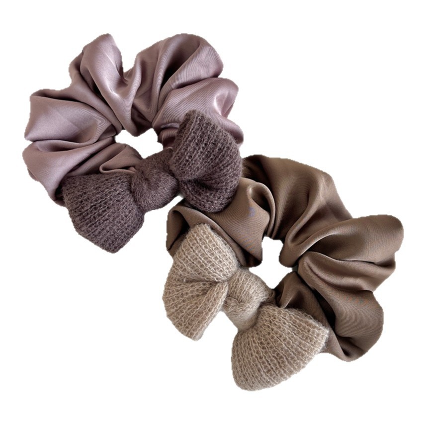 Women's Knitted Satin Plaid Bow Headband Autumn Winter Elastic Hair Accessories