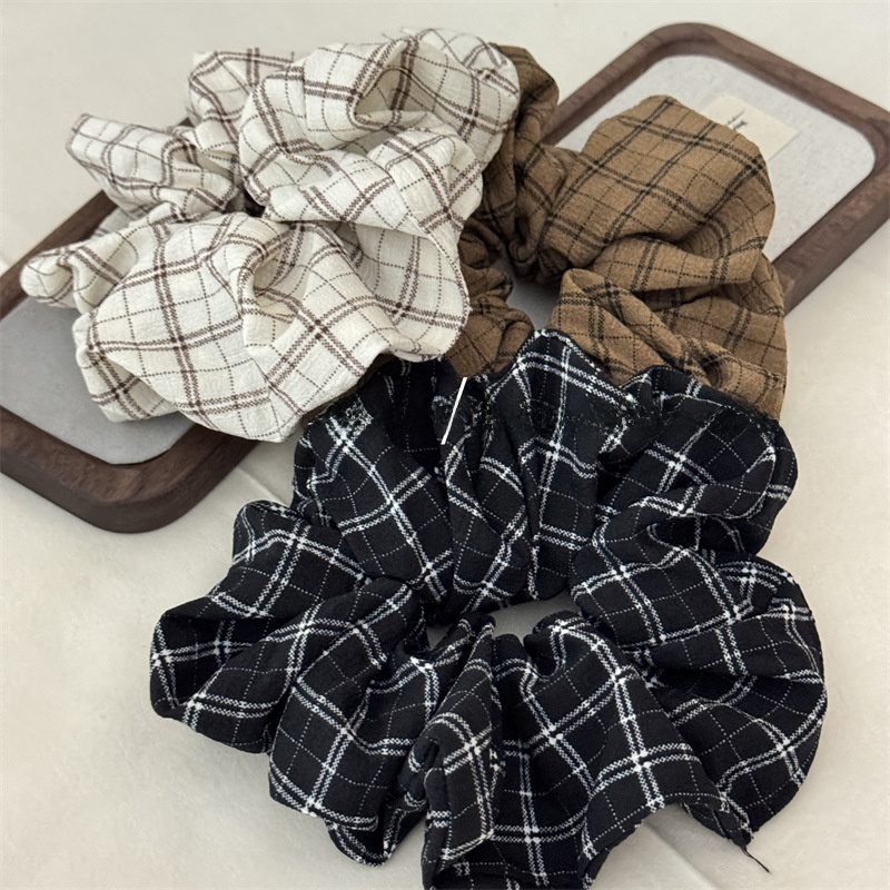 Women's Everyday Cloth Scrunchie Hair Tie Navy Blue Checkered Plaid