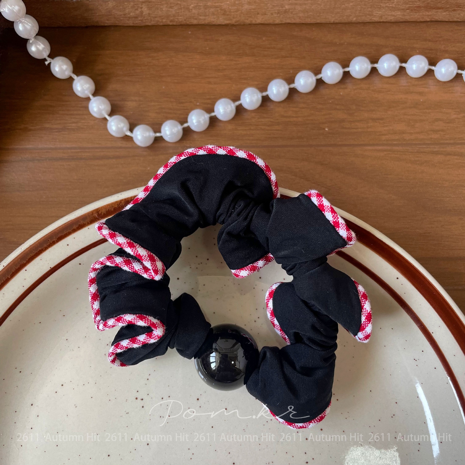 Women's Minimalist Pearl Cloth Hair Tie Contrast Plaid Quick Style