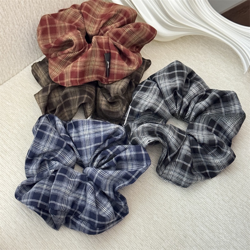 Women's Daily Cloth Scrunchies Retro Hair Ties Checkered Plaid