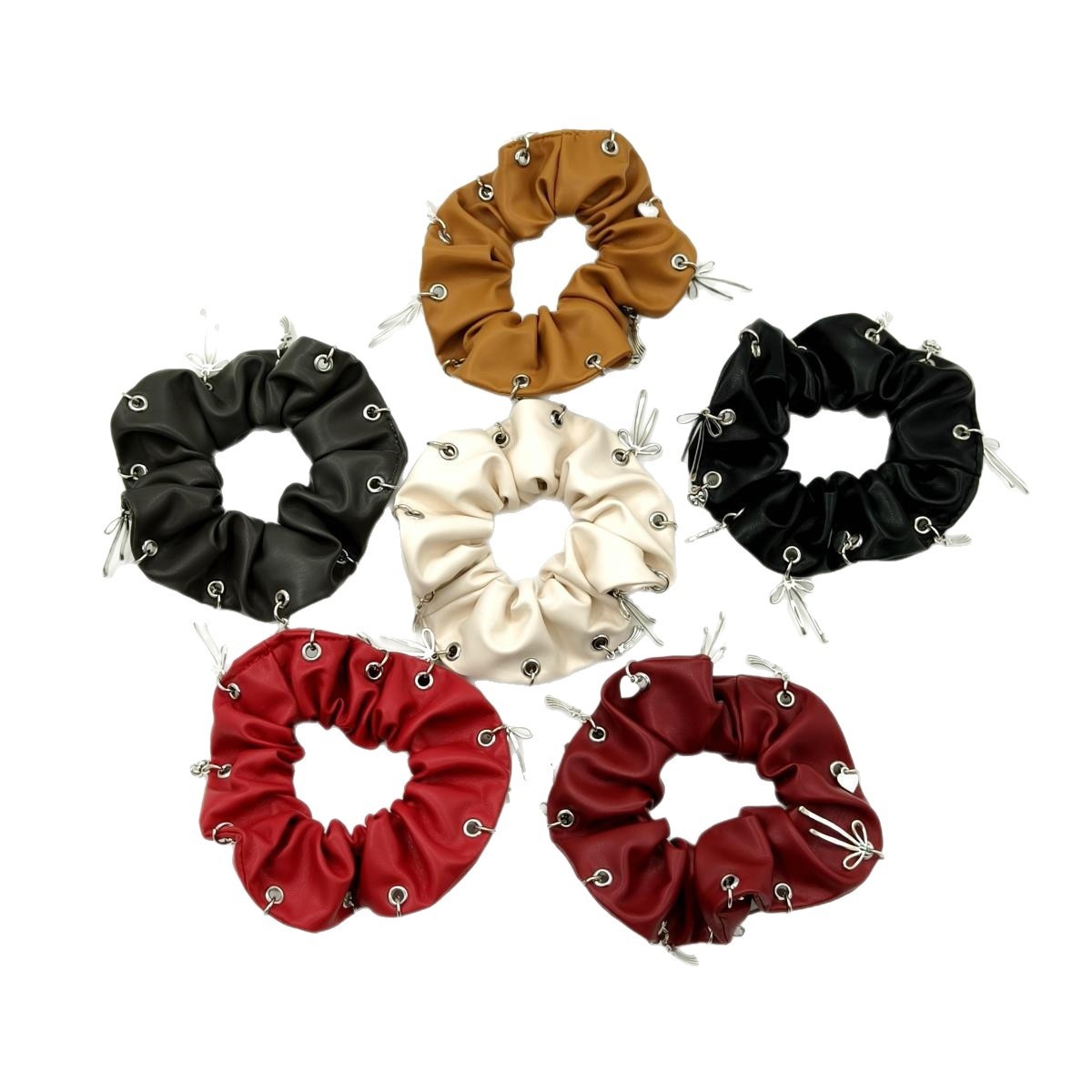 Women's Punk PU Leather Large Bow Elastic Hair Tie Metal Buckle Solid Color