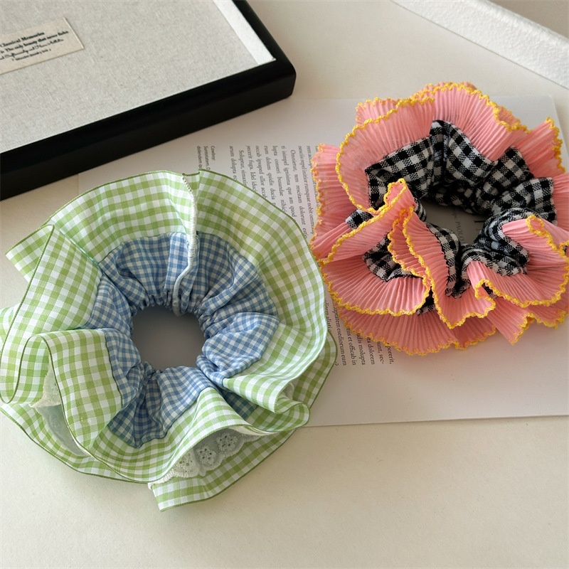 Women's Elegant Cloth Hair Tie for Weekend Banquets Chic Plaid