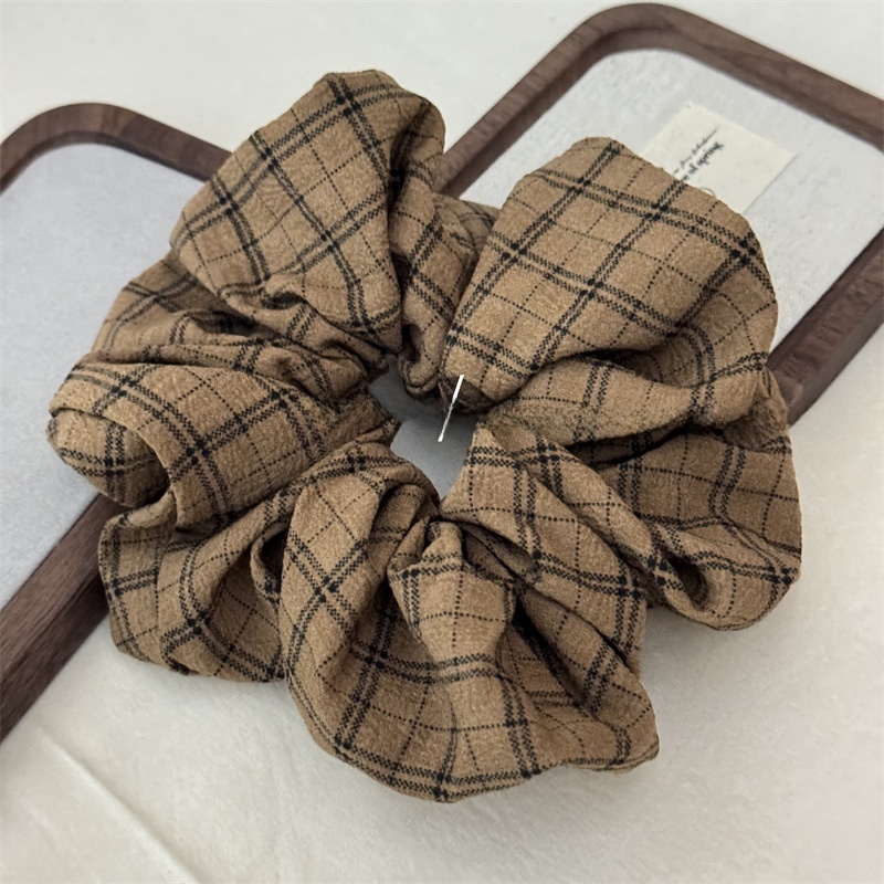 Women's Everyday Cloth Scrunchie Hair Tie Navy Blue Checkered Plaid