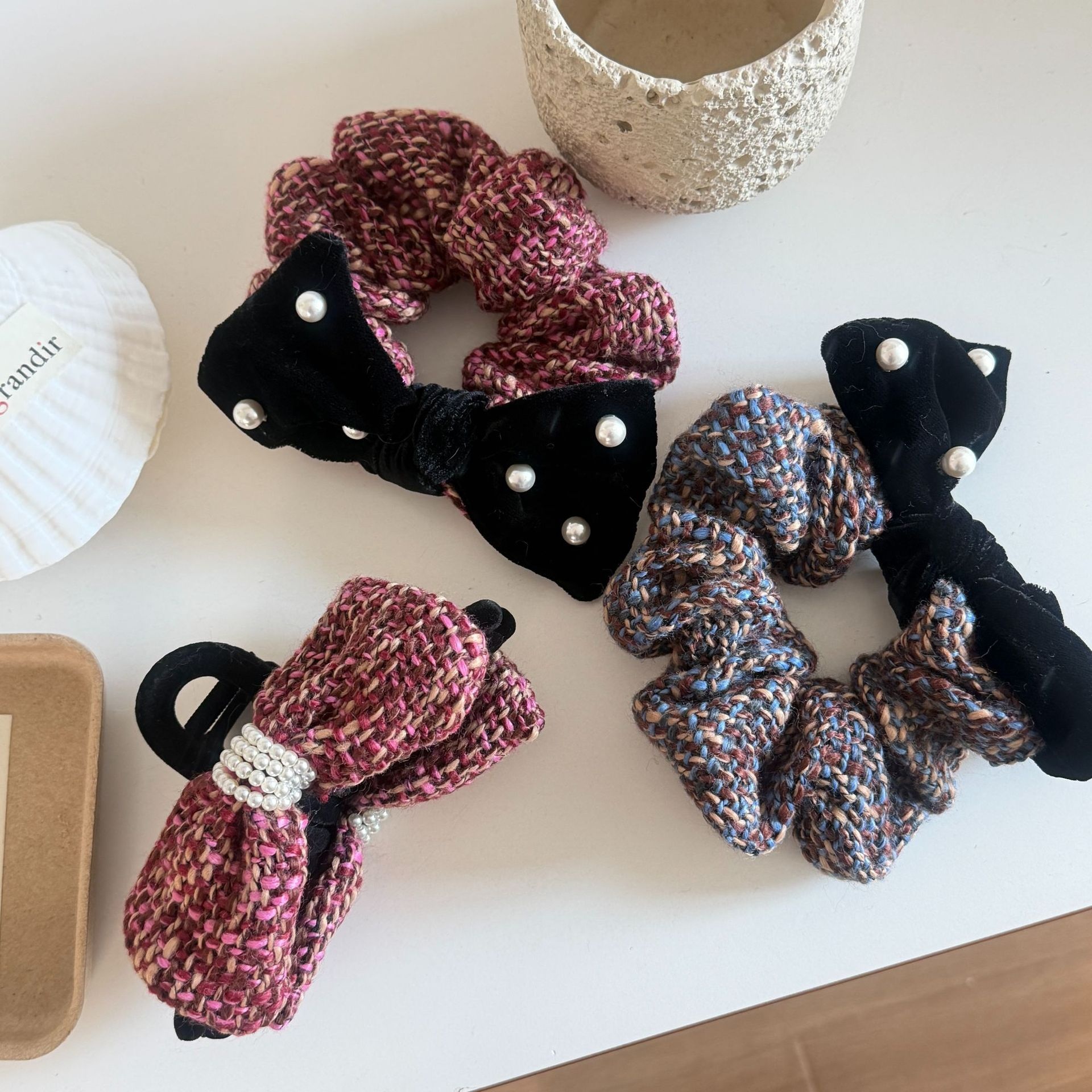 Women's Classic Velvet Bow Headband Hair Tie Red And Pink Bow