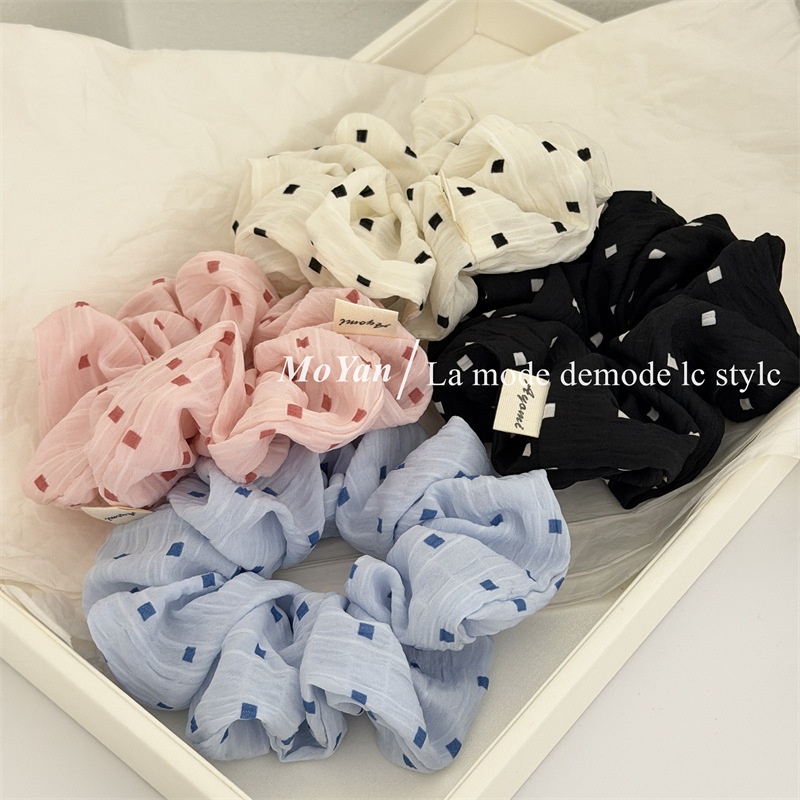 Women's Soft Cloth Daily Wear Hair Tie Scrunchie Accessory Beige Gingham