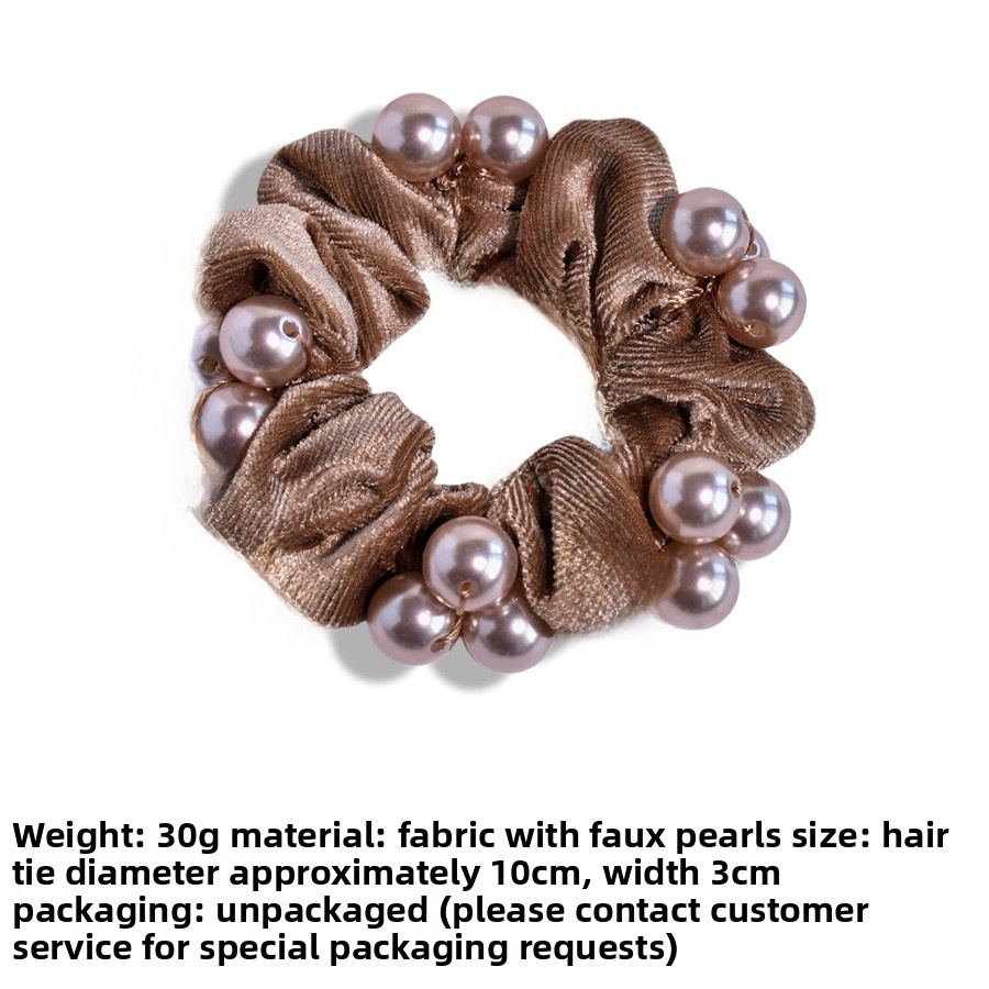 Women's Elegant Velvet Pearl Bow Hair Tie Dark Coffee Grey Black