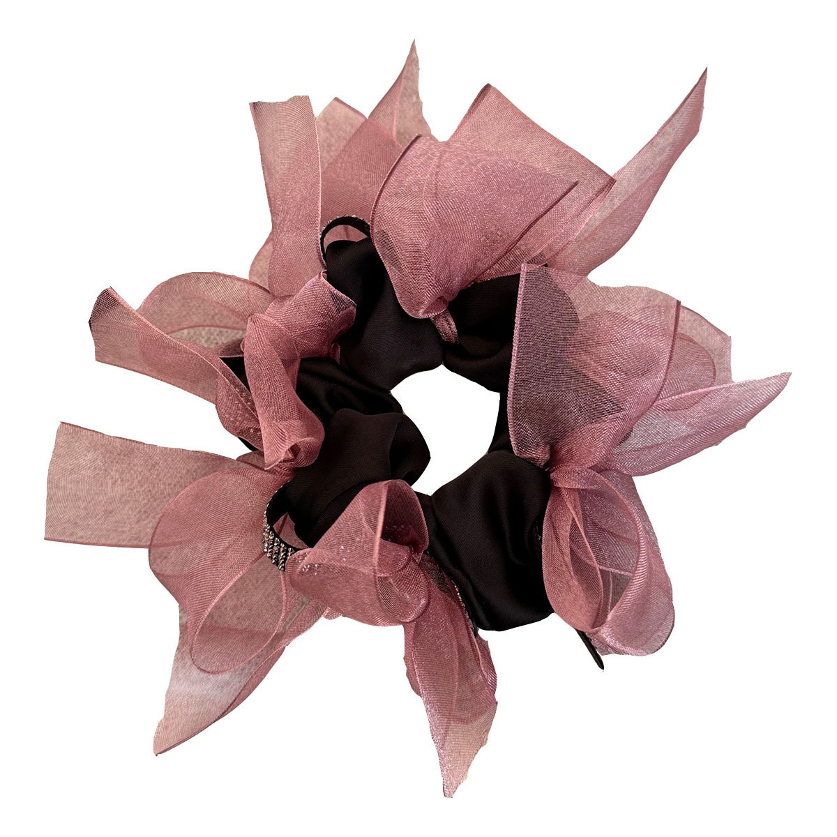 Women's Large Fluffy Lace Bow Hair Tie Summer French Lazy Hairband Pink