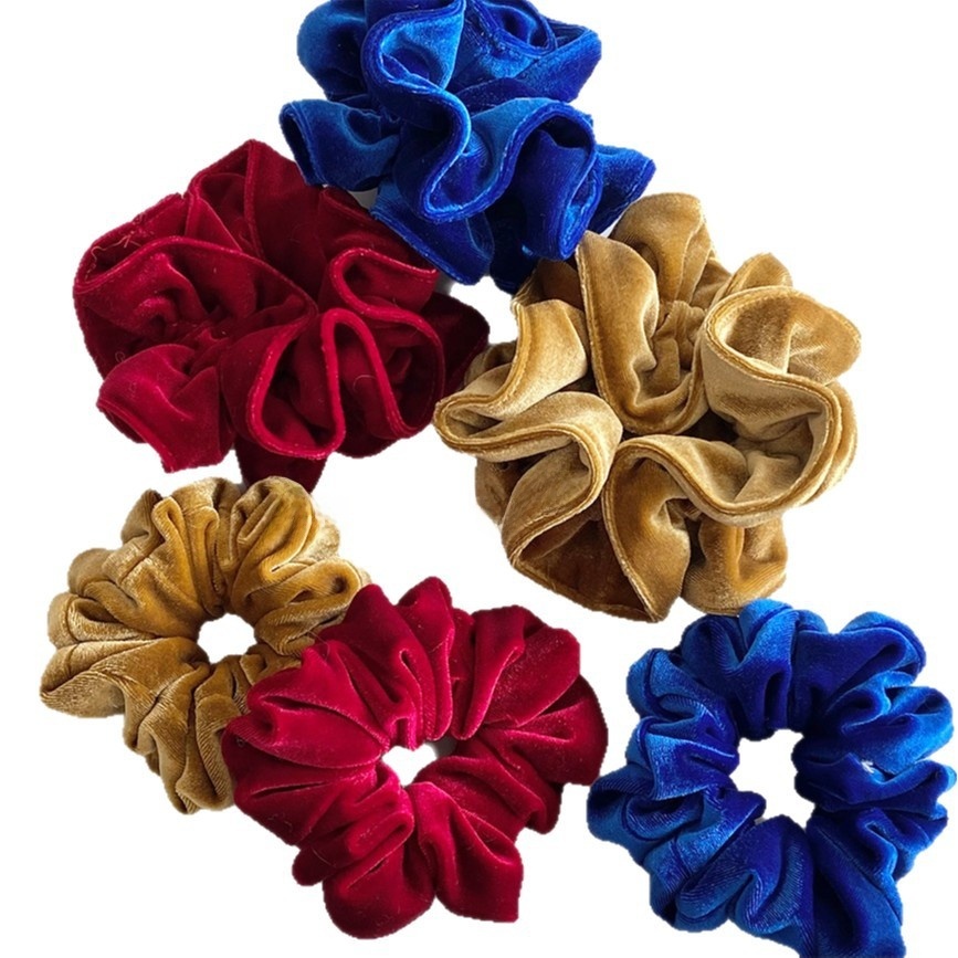 Women's Vintage Velvet Ponytail Scrunchie Solid Red Blue Yellow