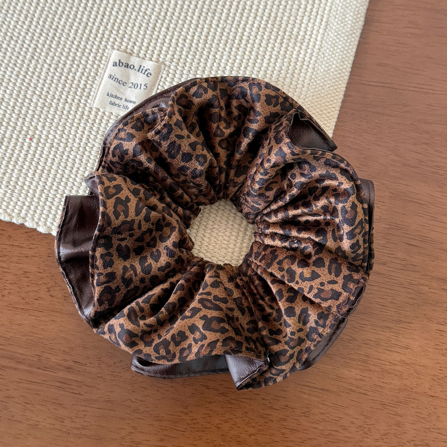 Women's Luxury Leopard Retro Leather Hair Tie Fall Large Bun Scrunchie