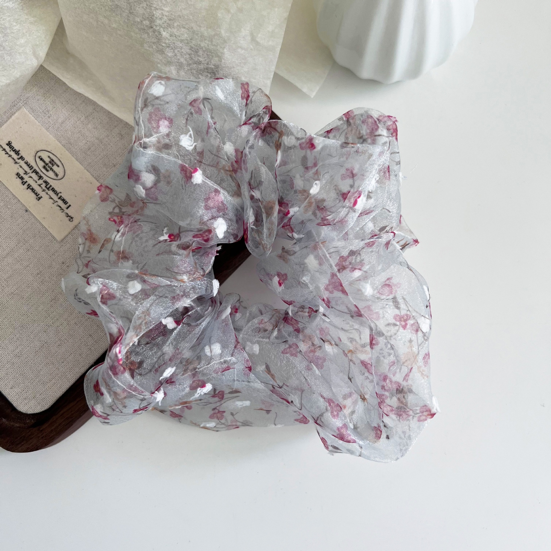 Women Girls Mesh Scrunchie Hair Tie All-Season Ditsy Floral Pattern