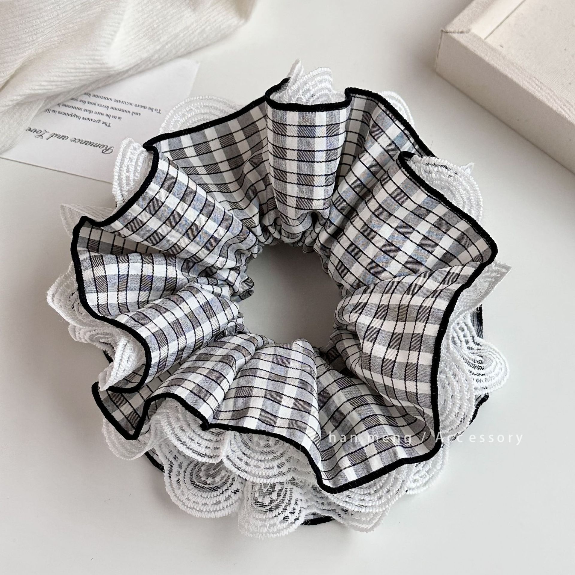 Women's Retro Spring Cotton Hair Tie Black & White Polka Dots