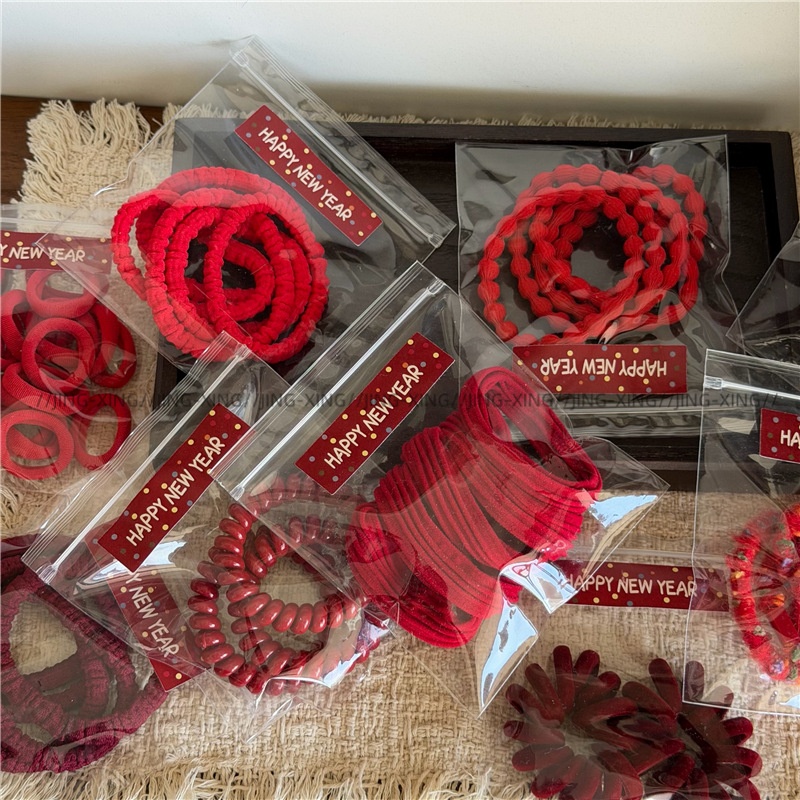 Women's Festive Elastic Cloth Hair Bands Red Solid Camo Leopard