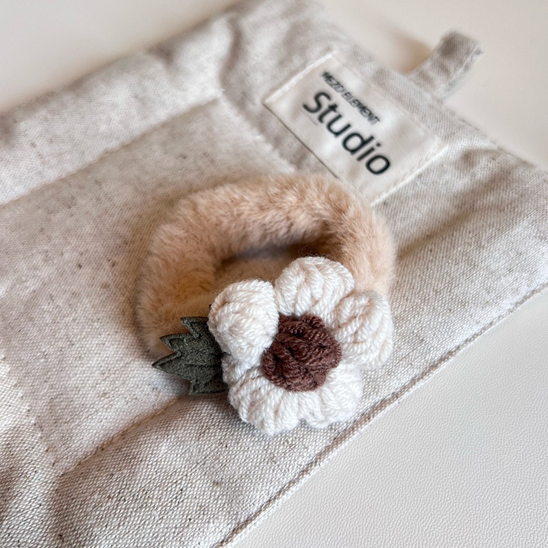 Women's Sweet Plush Flower Hair Tie Autumn Winter Accessory Beige
