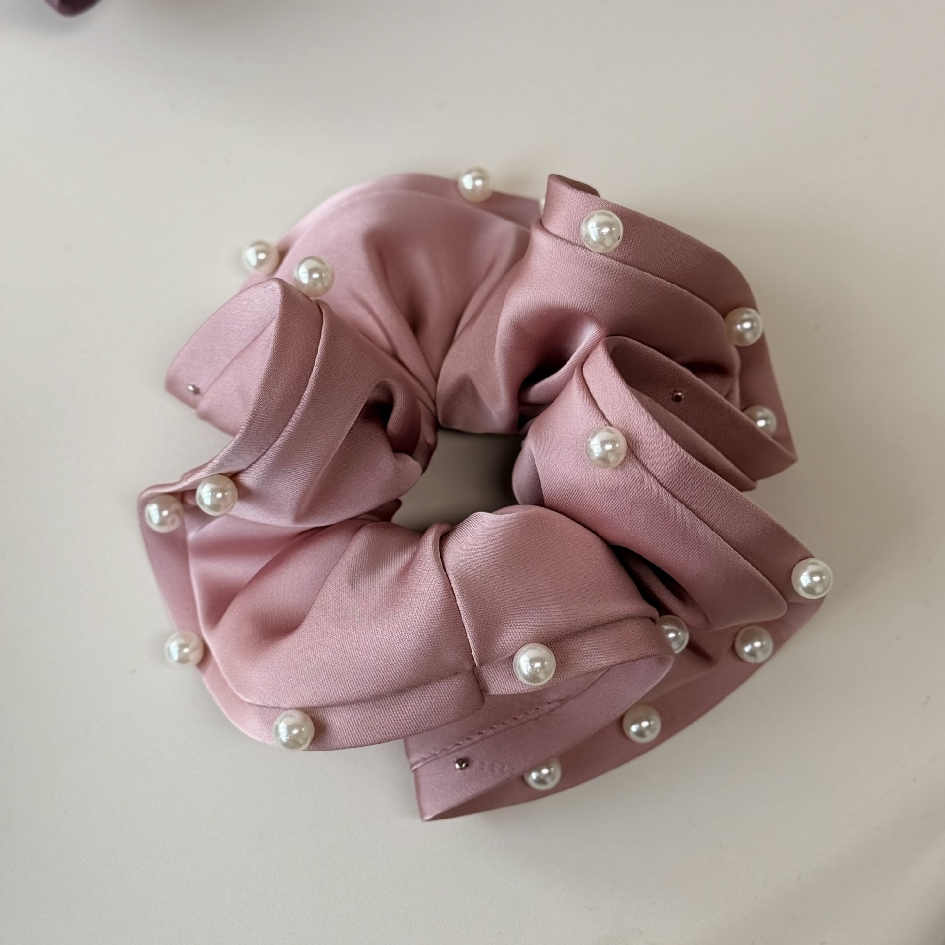 Women's Satin Pearl Hair Band For Autumn Winter Bun Styling Solid Color