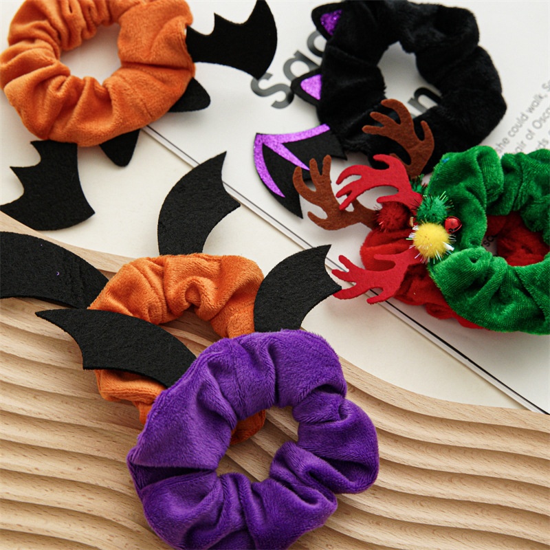 Women's Flannel Hair Scrunchie Solid Color For Halloween Christmas