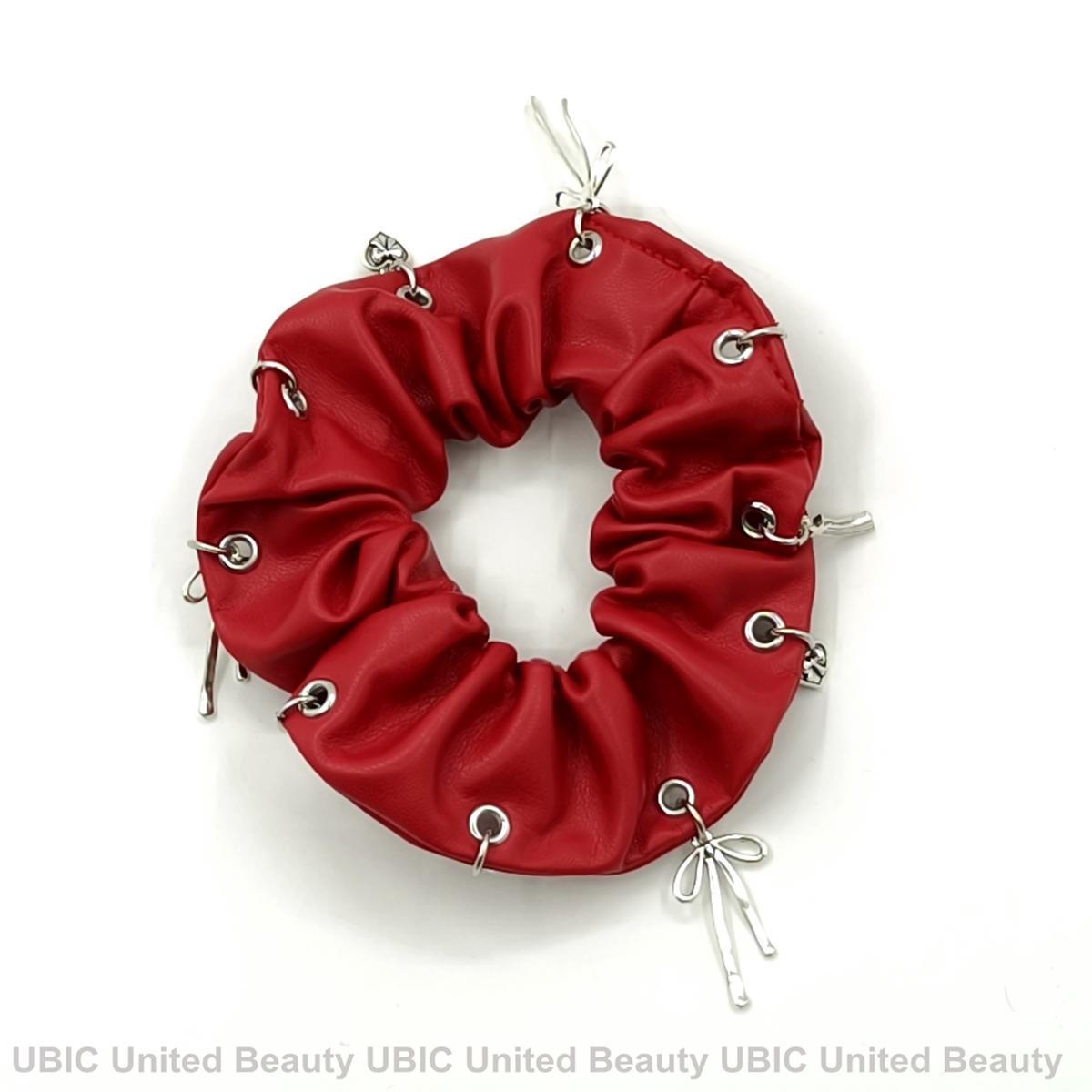 Women's Punk PU Leather Large Bow Elastic Hair Tie Metal Buckle Solid Color