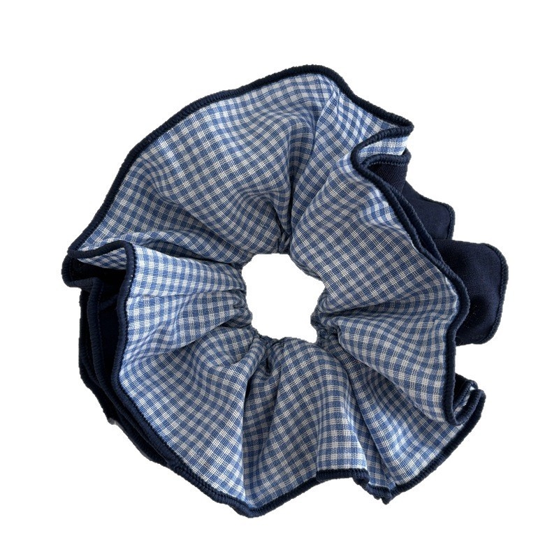Women's Fabric Multi-Layer Hair Scrunchie Preppy Color Block Plaid