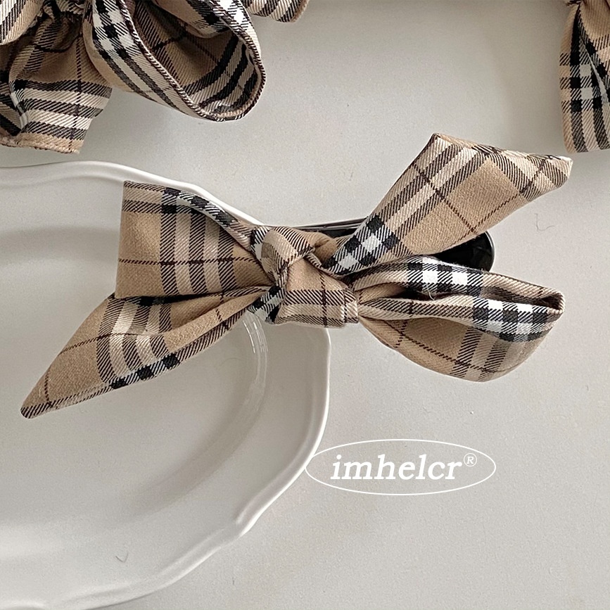 Women's Simple Cloth Lazy Bow Hair Clip For Daily Wear Classic Plaid