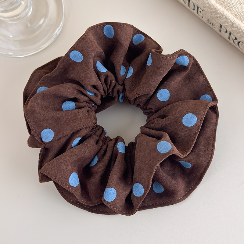 Women's Casual Cloth Scarf Bun Scrunchie Retro Blue Brown Polka Dot