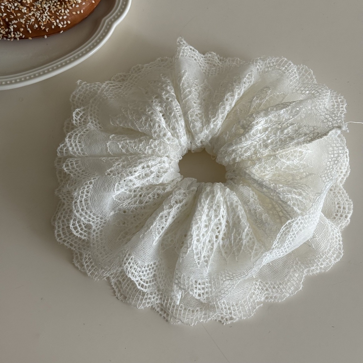 Women's Bohemian Lace Mesh Hair Tie Soft Hollow Design Low Ponytail Band