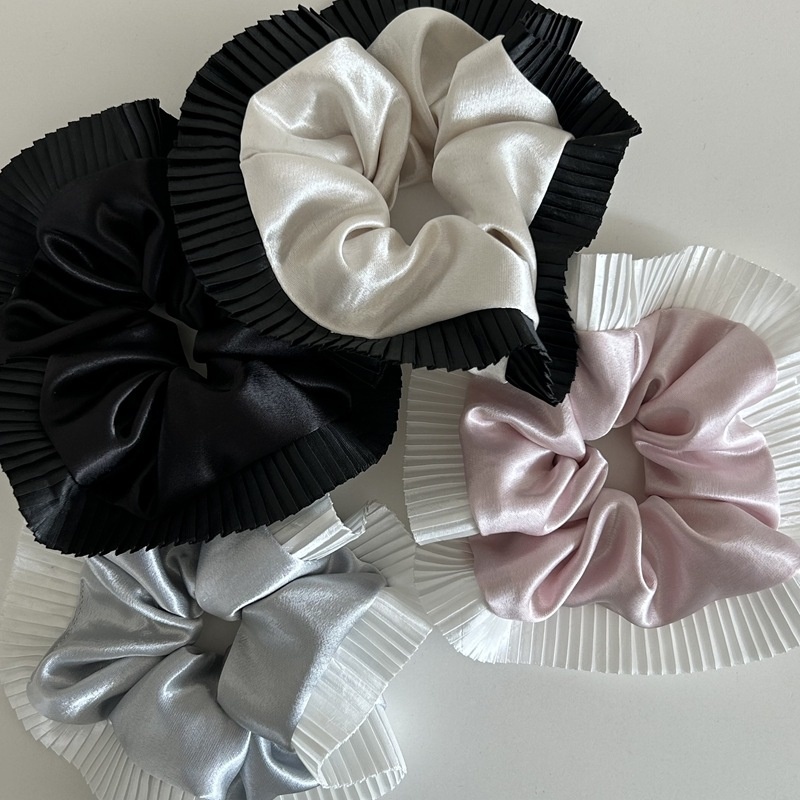 Women's Large Satin Ruffled Hair Scrunchie All Season Pink Blue Black