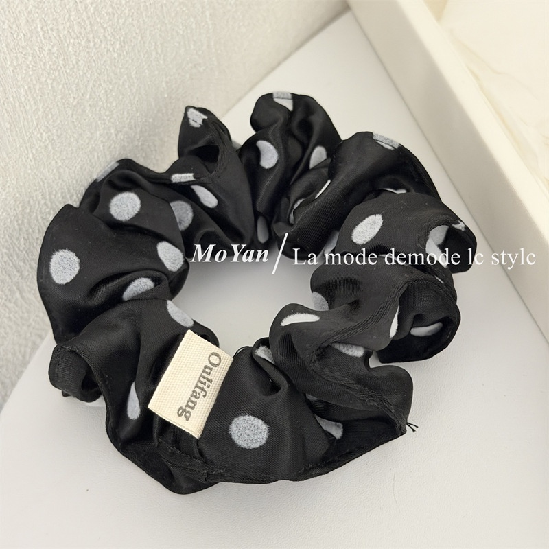 Women's Spring Soft Cloth Hair Tie Rubber Band Black Polka Dots