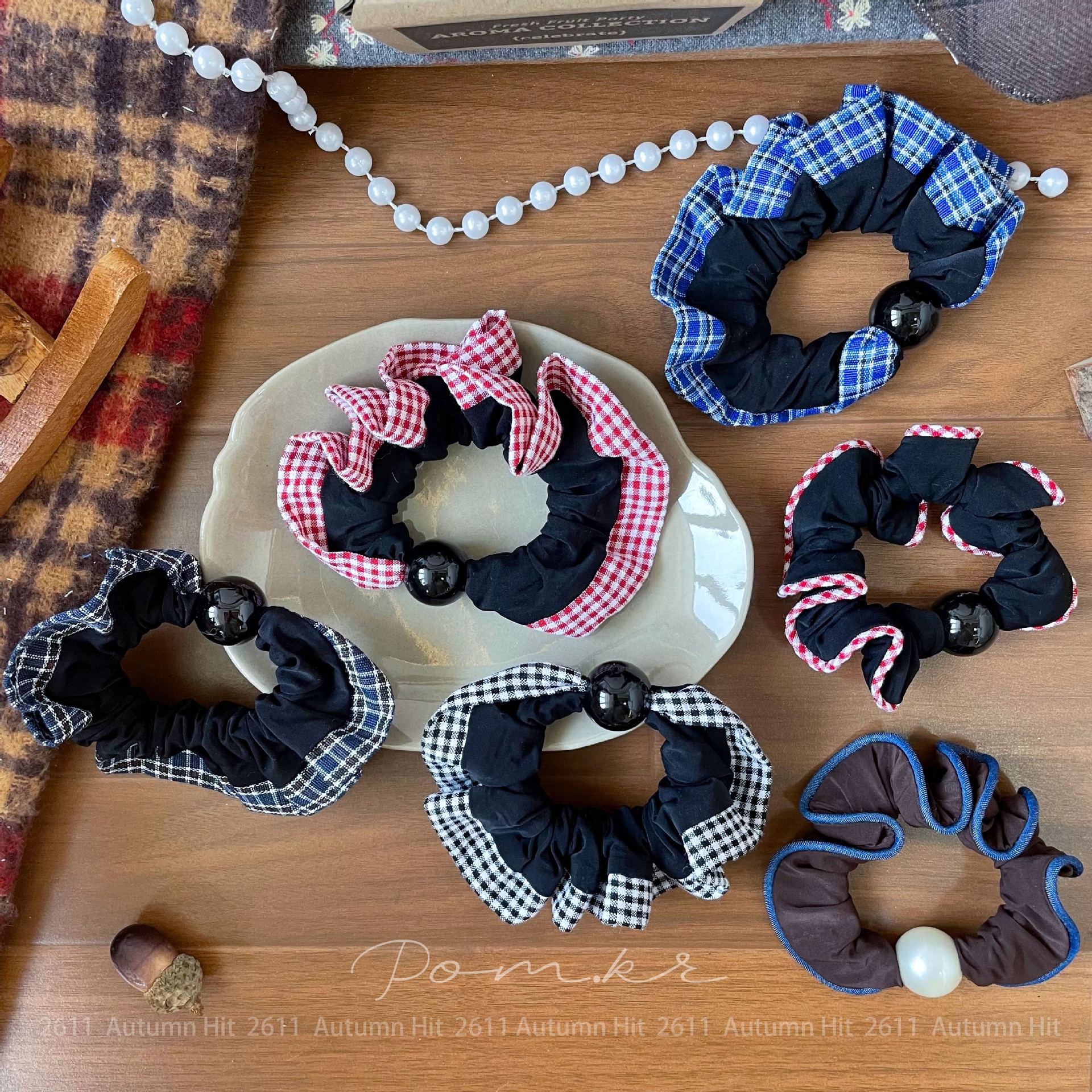 Women's Minimalist Pearl Cloth Hair Tie Contrast Plaid Quick Style