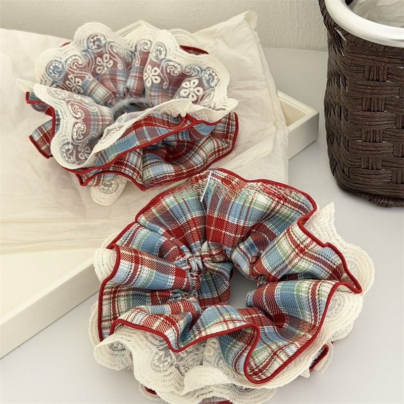 Women's Everyday Fabric Hair Tie Scrunchie Plaid Lace Patchwork