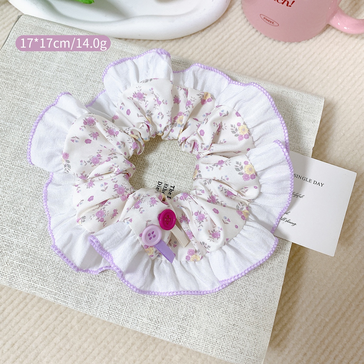 Women's Sweet Cloth Pleated Scrunchie Hair Tie Summer Floral Bow Pearl