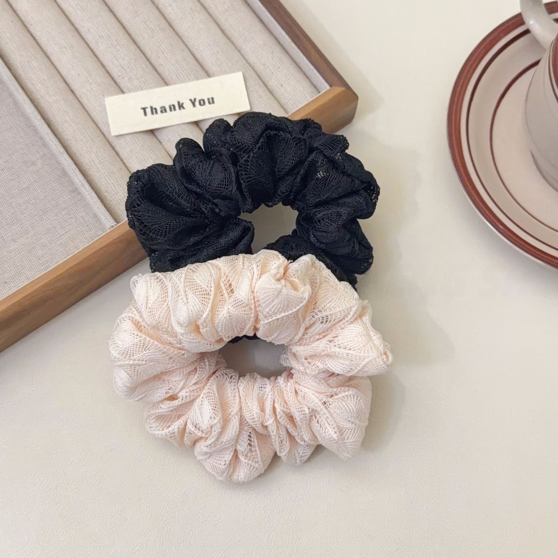 Women's Elegant Lace Hair Tie For Comfortable Styling Solid Black