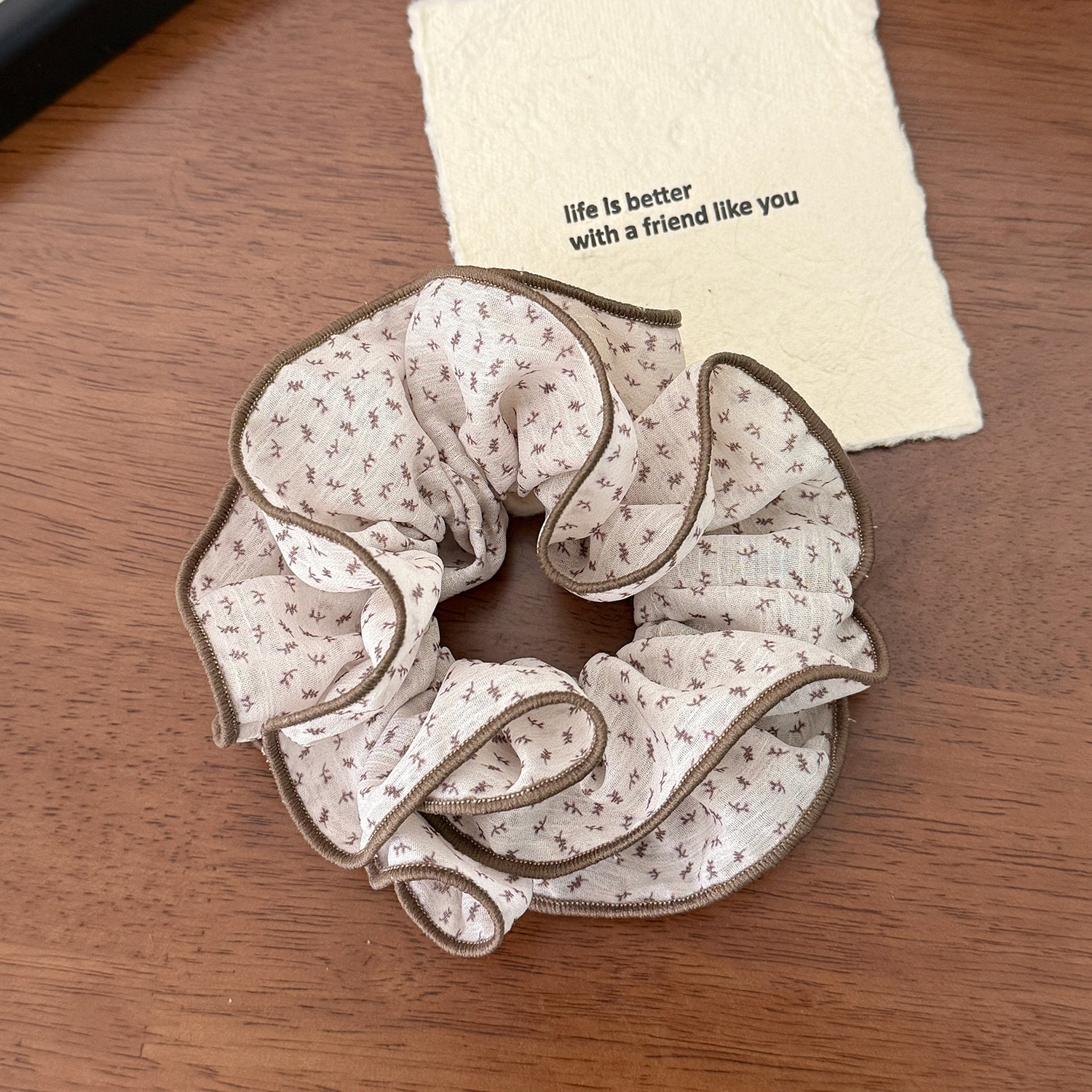 Women's All-Season Elastic Gauze Hair Tie Scrunchie Black Polka Dot