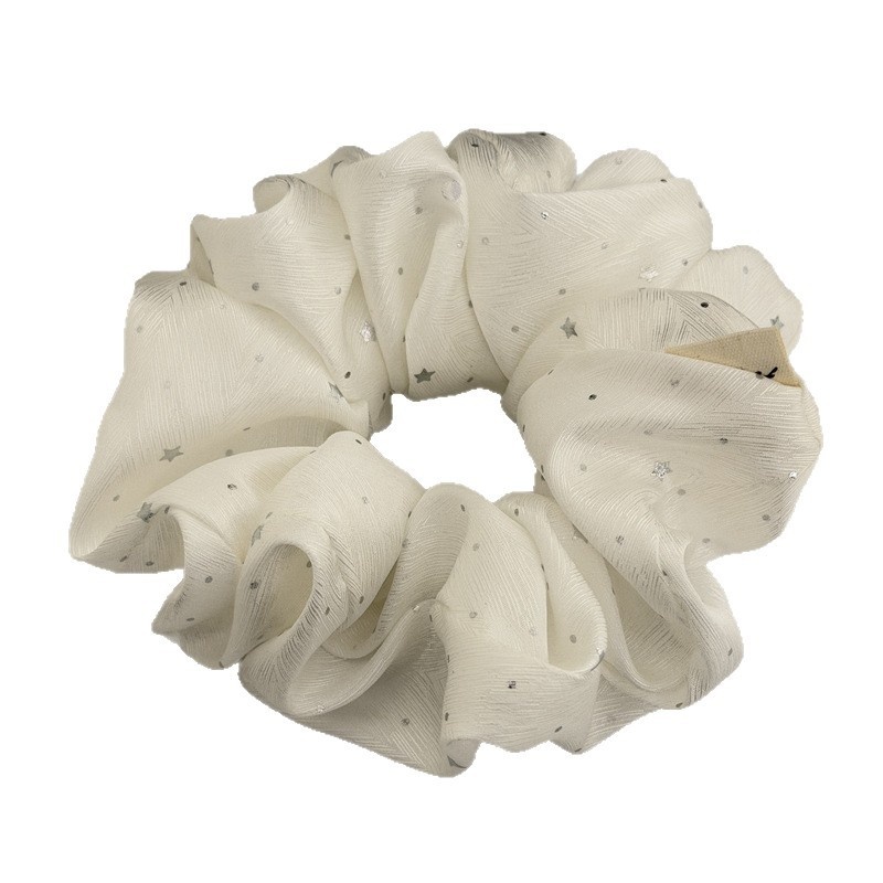 Women's Soft Cloth Heart Shaped Hair Tie For Daily Wear Silver Polka Dot