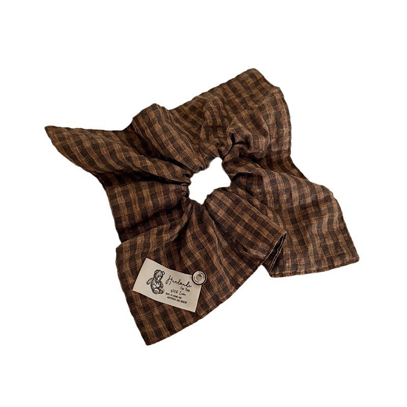 Women's Retro Autumn Winter Cloth Scrunchies Grey Checkered Plaid