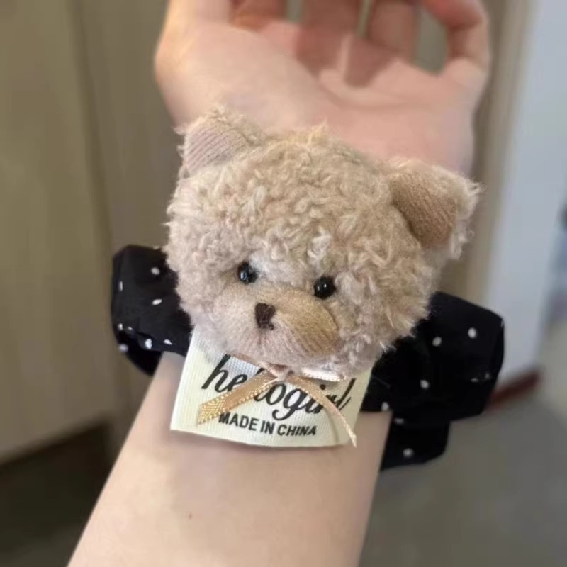 Women's Soft Cloth Hair Tie For Autumn Winter Little Bear Polka Dots