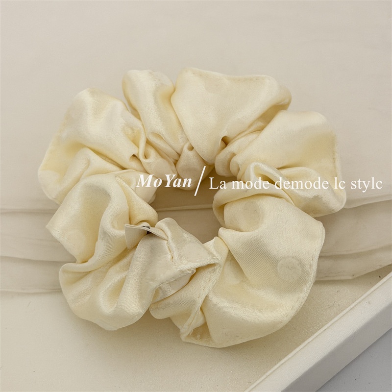 Women's Spring Soft Cloth Hair Tie Rubber Band Black Polka Dots