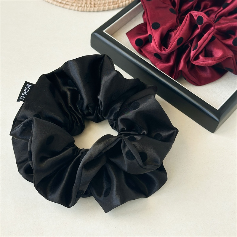 Women's Elegant Satin Polka Dot Hair Ties Stylish Flocking Bun Accessories