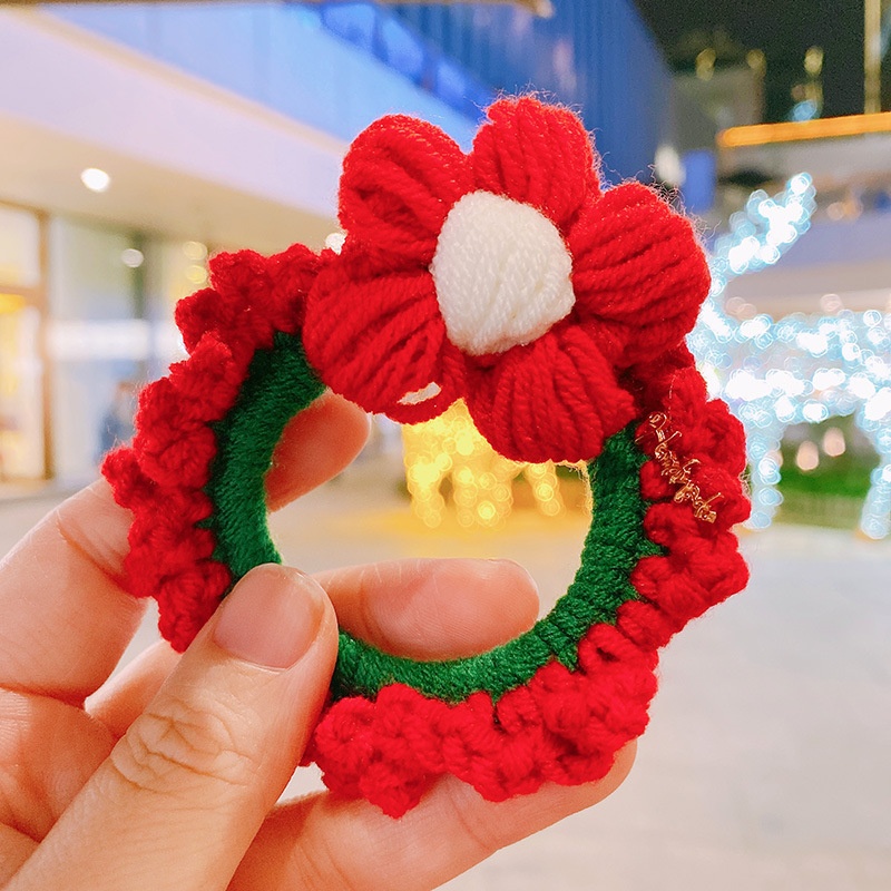 Women's Christmas Party Knitted Cotton Elastic Hair Ties Deer Snowman