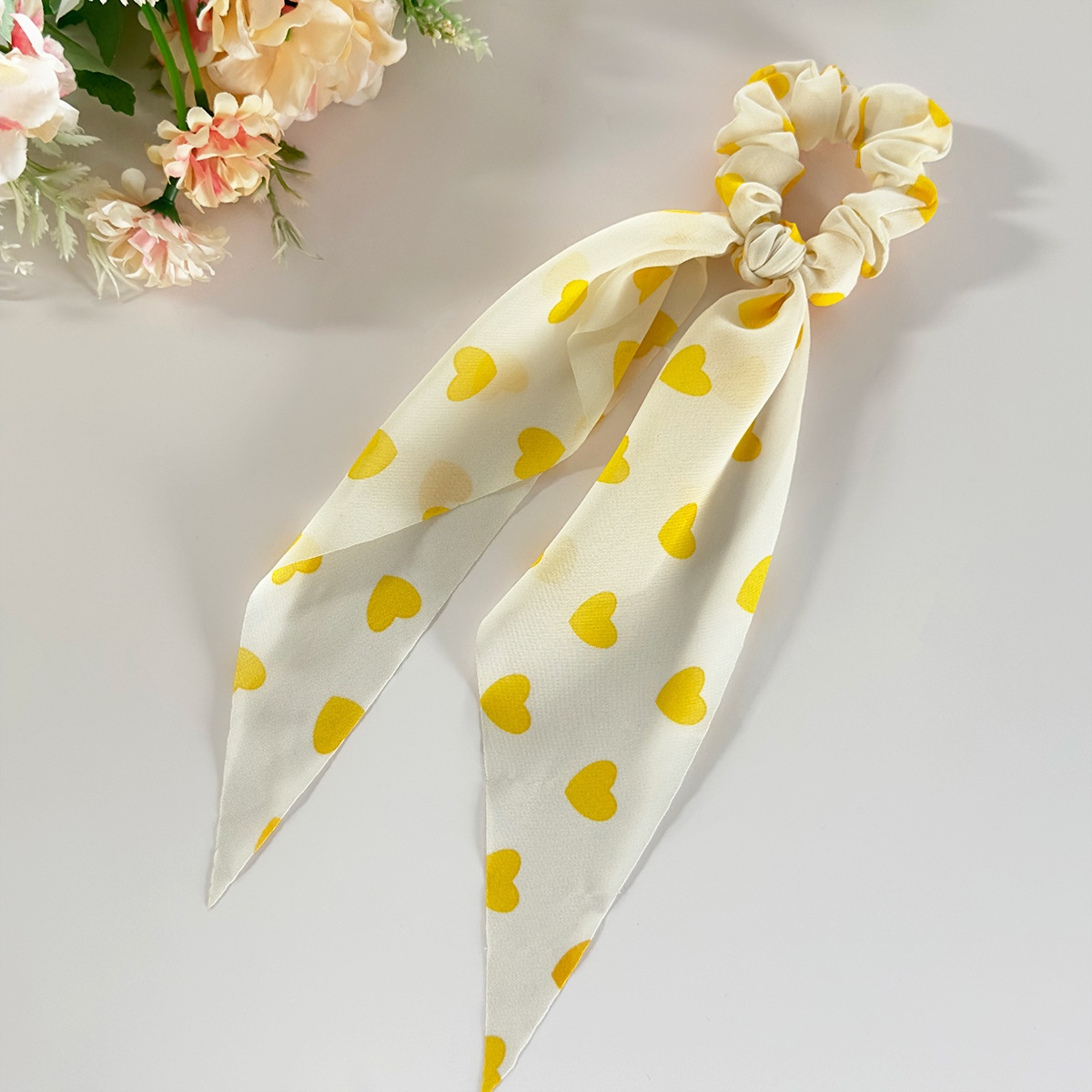 Women's Valentine Gauze Large Bowknot Hair Tie Sweet Heart Pattern