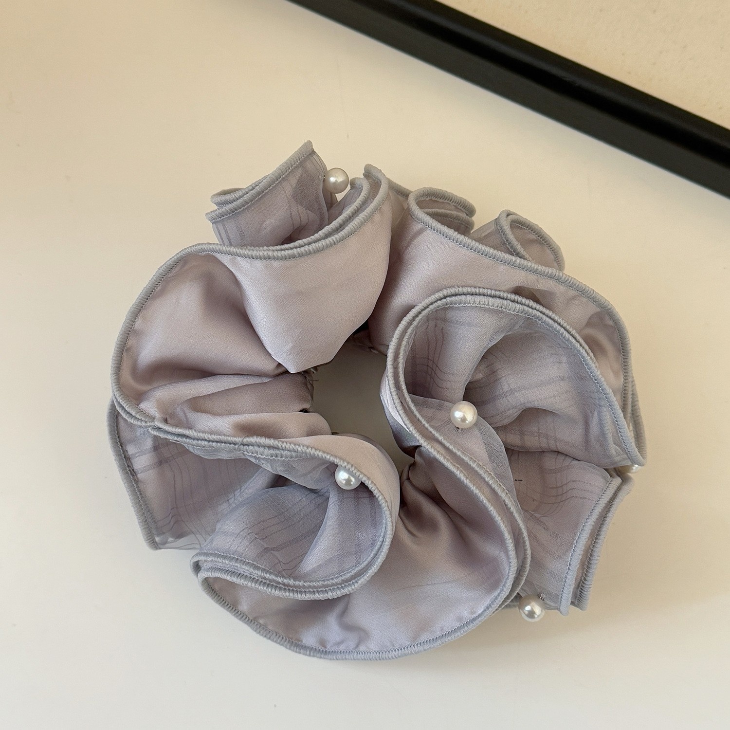 Women's Spring Soft Gauze Pearl Bubble Braid Hair Tie Solid Black