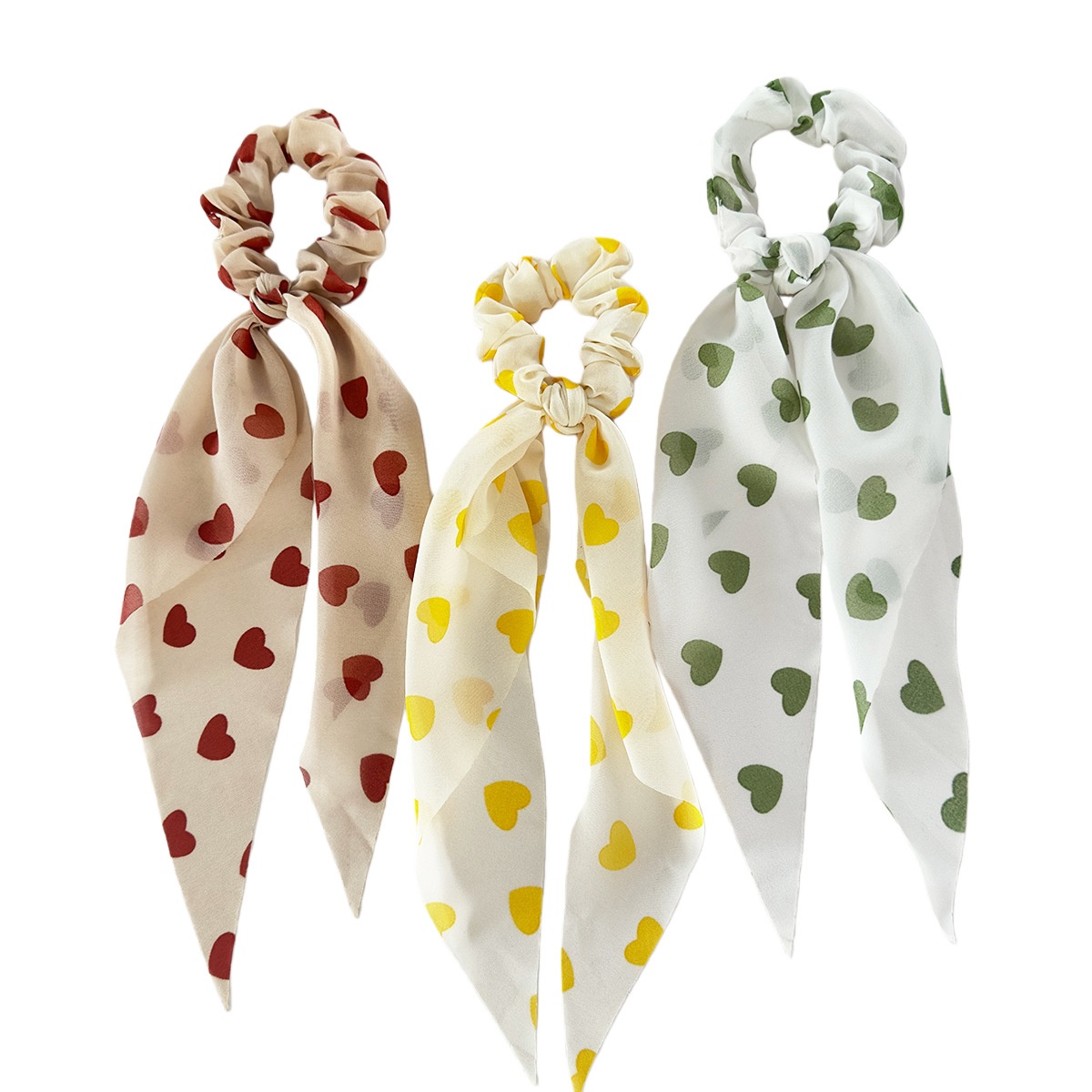 Women's Valentine Gauze Large Bowknot Hair Tie Sweet Heart Pattern