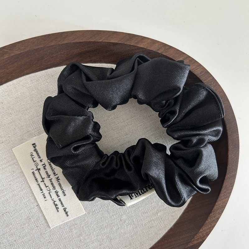 Women's Elegant French Style Satin Spring Hair Tie Solid Black