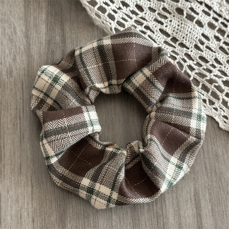 Women's High Elasticity Bun Hair Tie Festive Red Plaid Fabric Hairband