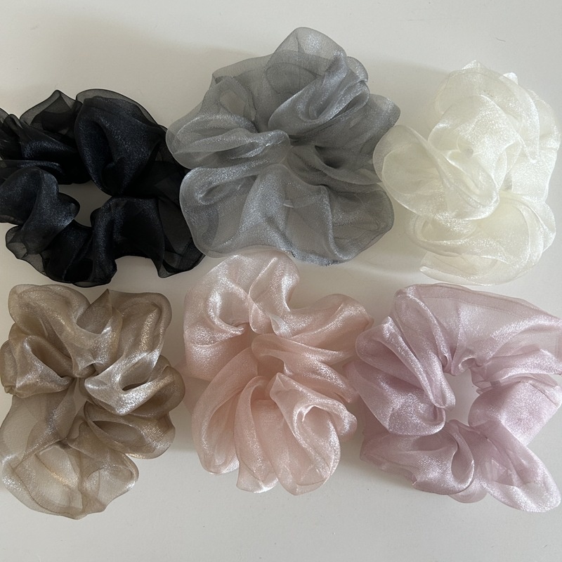 Women's Spring Pearl Shiny Organza Mesh Hair Tie For Bun Solid Color