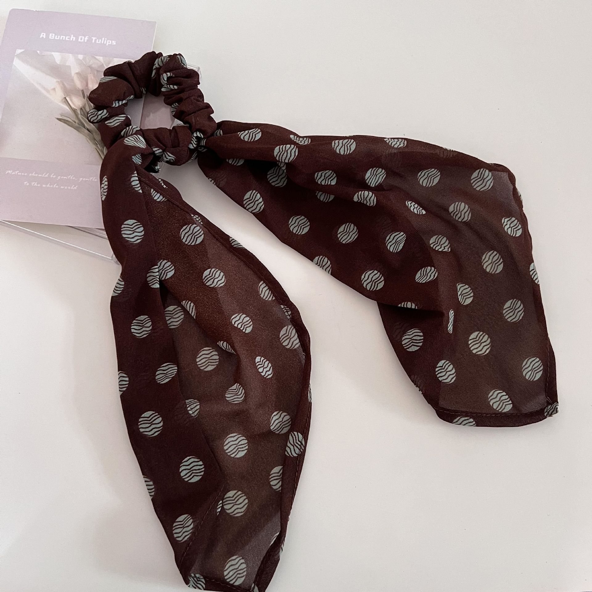 Women's Vintage Cloth Hair Tie For Ponytails Brown Polka Dot